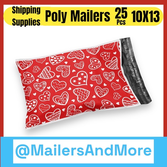 LAST ONE) 25 10X13 Red & White Hearts Poly Mailers, Shipping Envelopes - Picture 2 of 4